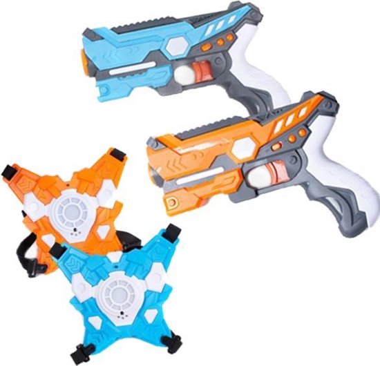 2 Speelgoed Laserpistolen Blauw en Oranje Met levensvest