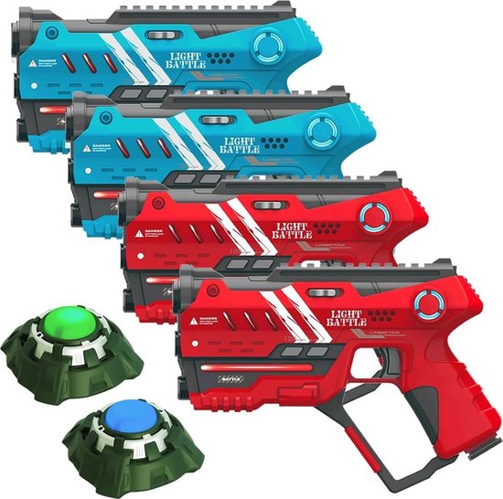 Light Battle Anti-Cheat Lasergame set - Rood, Blauw - 4 Laserguns + 2 Targets